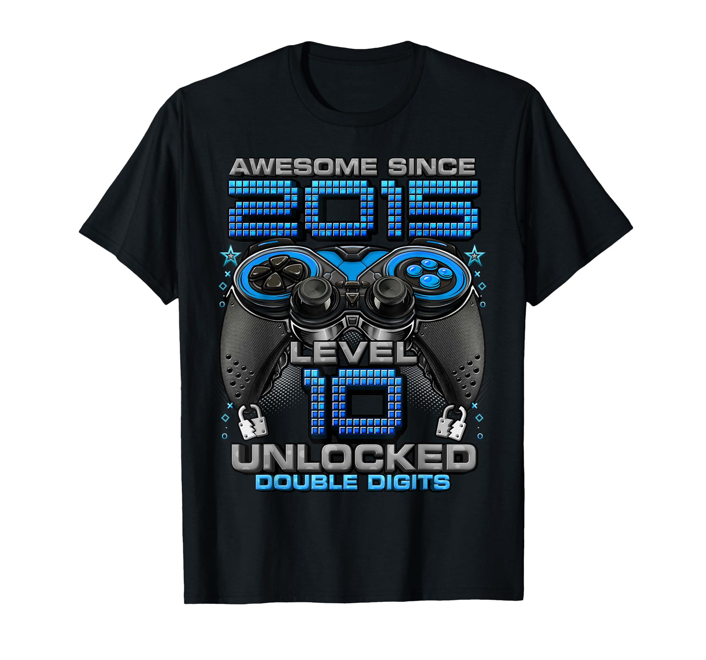 Level 10 Unlocked Awesome Since 2015 10th Birthday Gaming T-Shirt