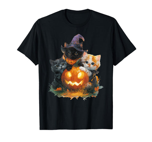 Vintage Kittens Pumpkin Cute Cat Spooky Season Halloween T-Shirt