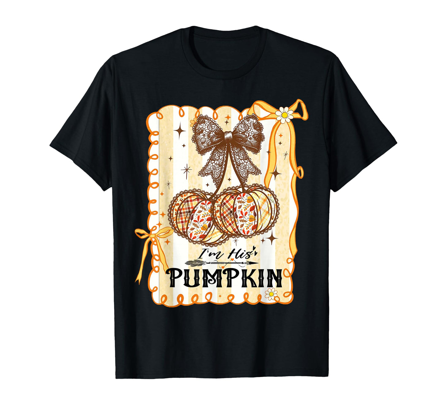 I'm His Pumpkin Thanksgiving Couple Coquette Bow Fall Season T-Shirt