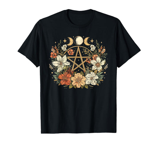 Aesthetic Cottagecore Witchy Pentagram Wicca Moon Phases T-Shirt