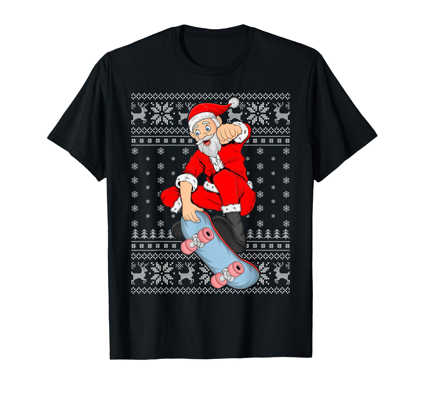 Skateboarding Santa Ugly Christmas Sweaters Skater Xmas T-Shirt