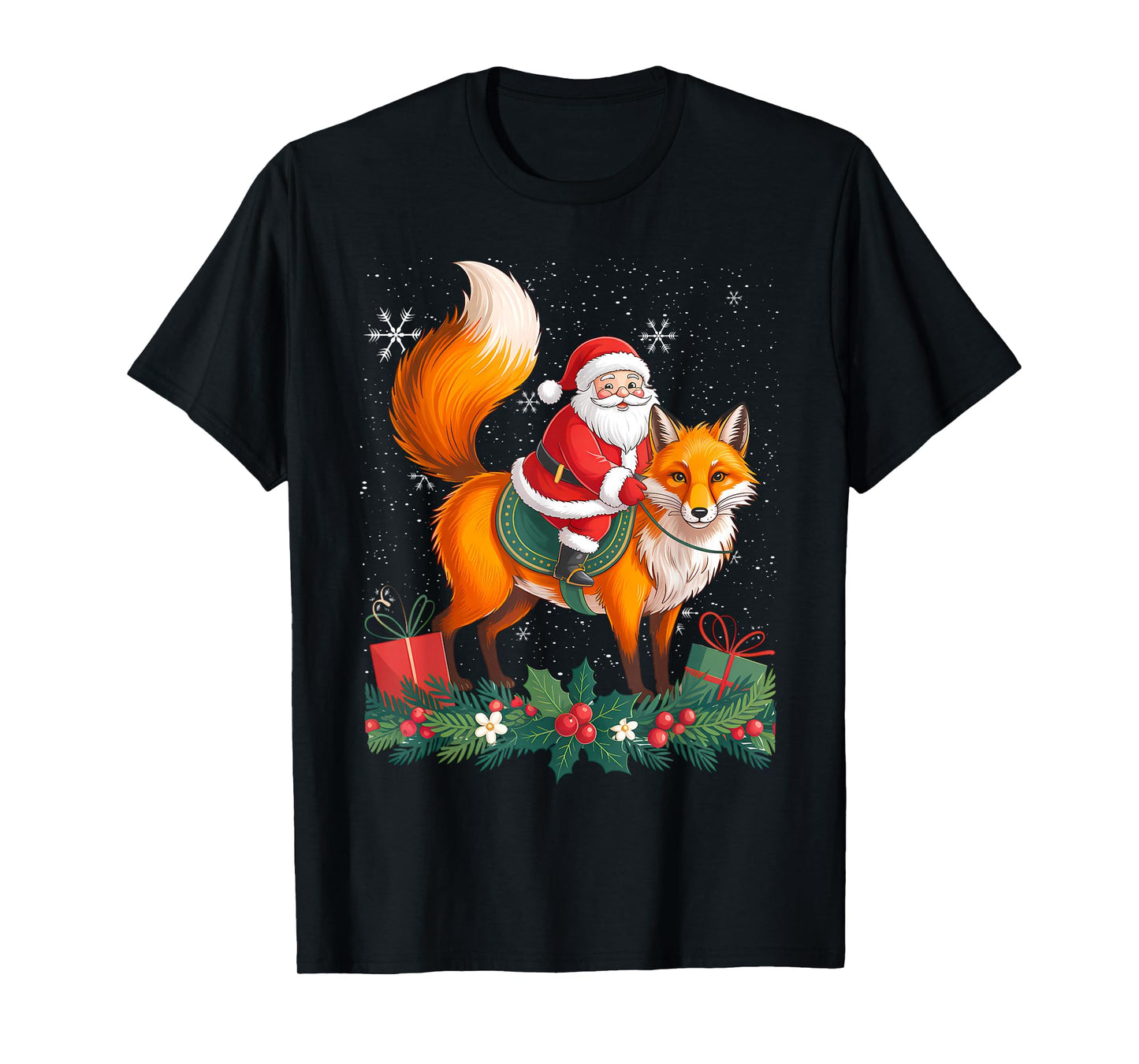 Foxes Lover Xmas Santa Riding Fox Christmas T-Shirt