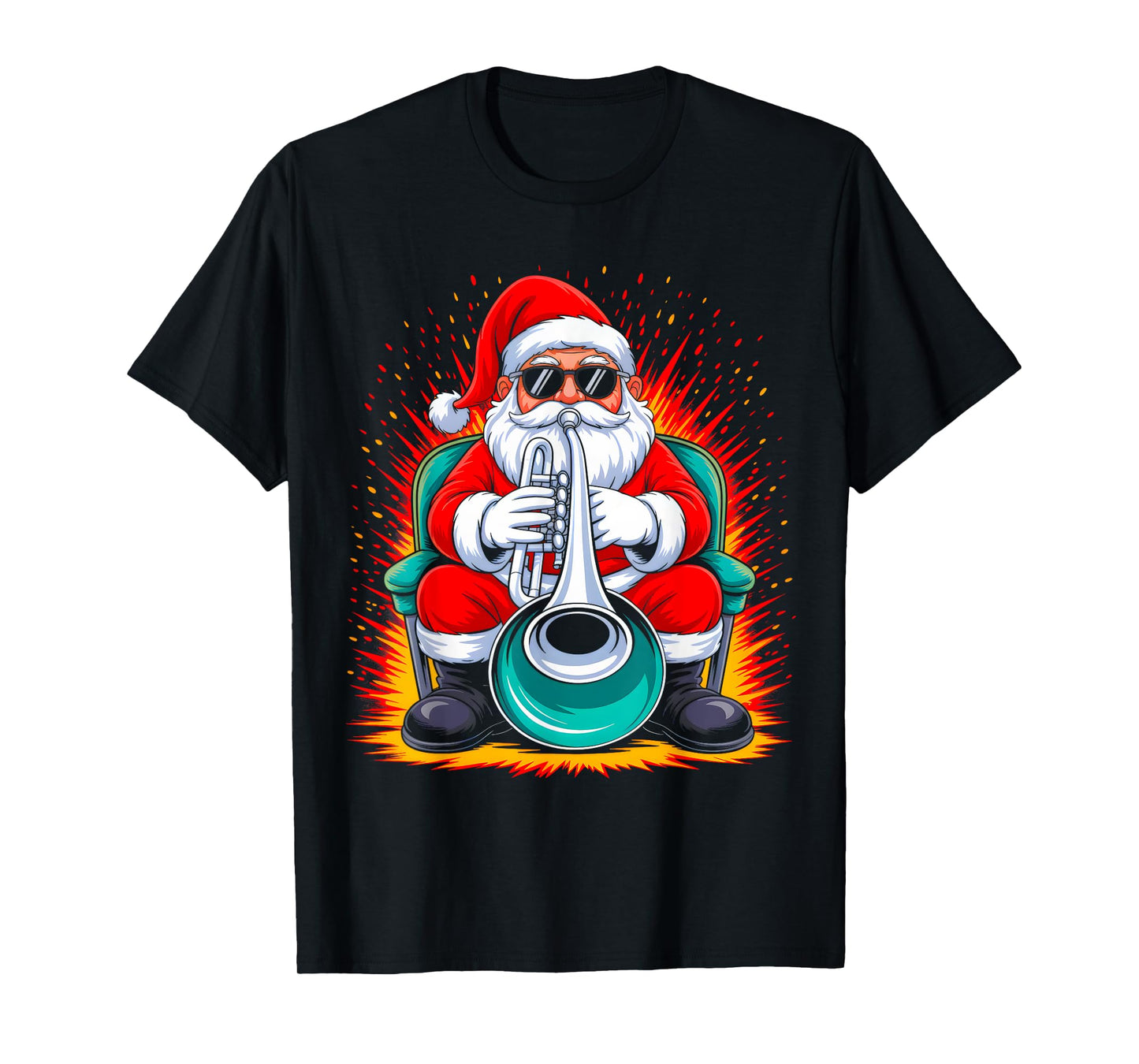 Tumpet Santa Playing Drums Funny Christmas Music Lover Boys T-Shirt