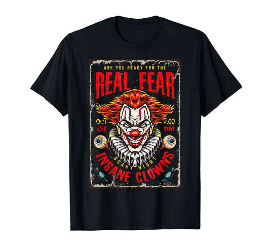 Horror Night Halloween Party Scary Clown Poster Tee Vintage T-Shirt