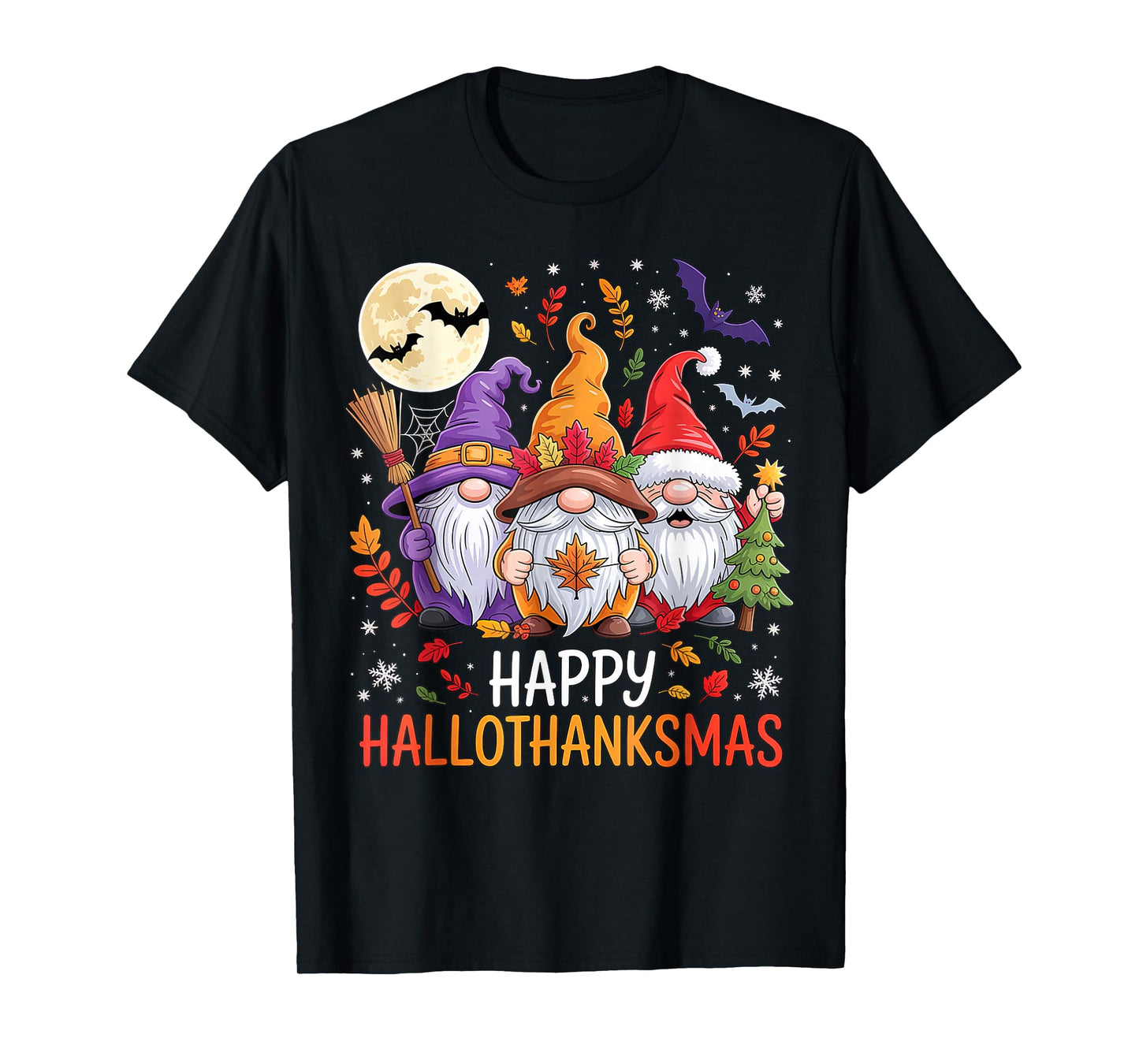 Halloween Thanksgiving Christmas Happy HalloThanksMas Gnomes T-Shirt