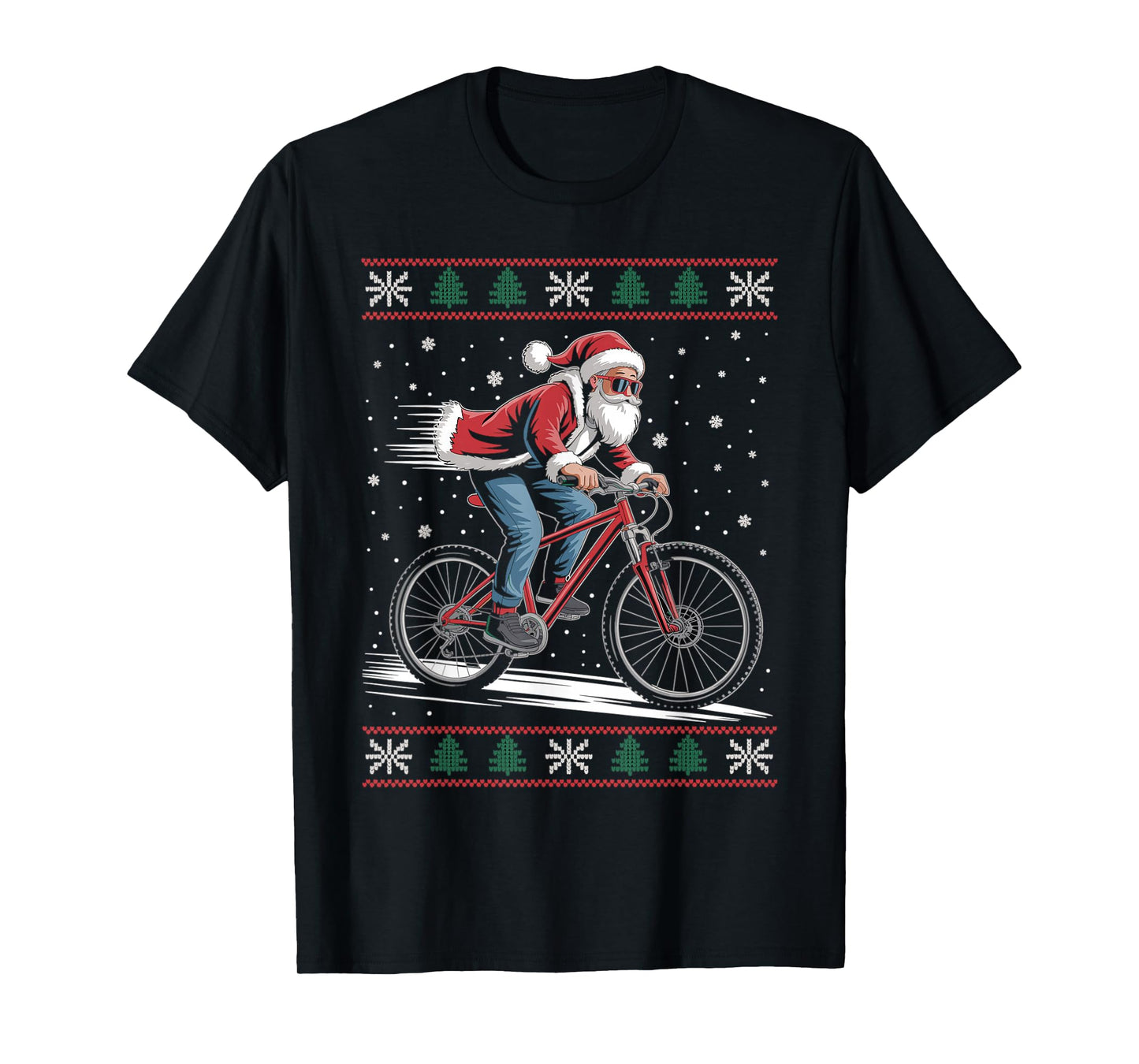Santa Claus Mountain Bike Ugly Christmas Sweater MTB T-Shirt