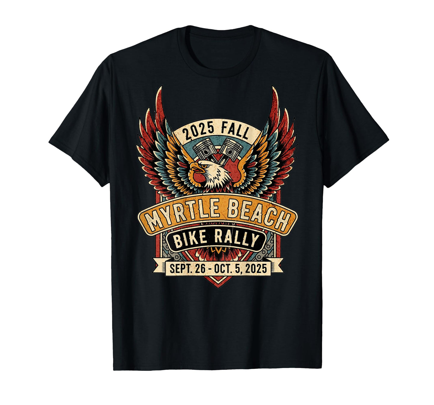 2025 Fall Myrtle Beach Bike Rally with Vintage Art ON Back T-Shirt