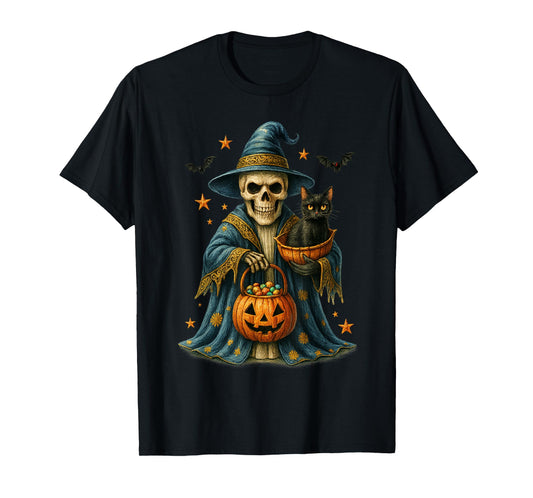 Ghost Holding Black Cat Lover Halloween 2025 Groovy Floral T-Shirt