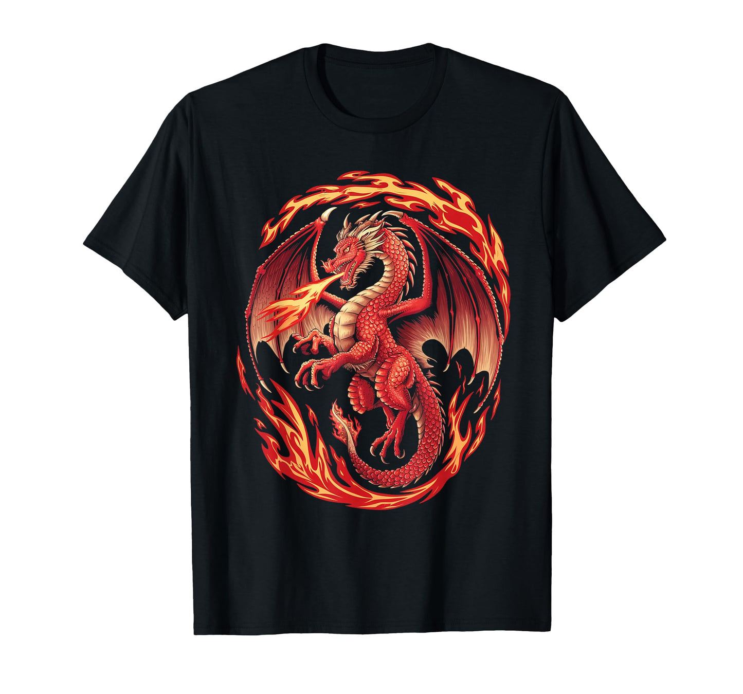 Mythical Red Dragon Breathes Fire On Clouds, Boy Girl Dragon T-Shirt