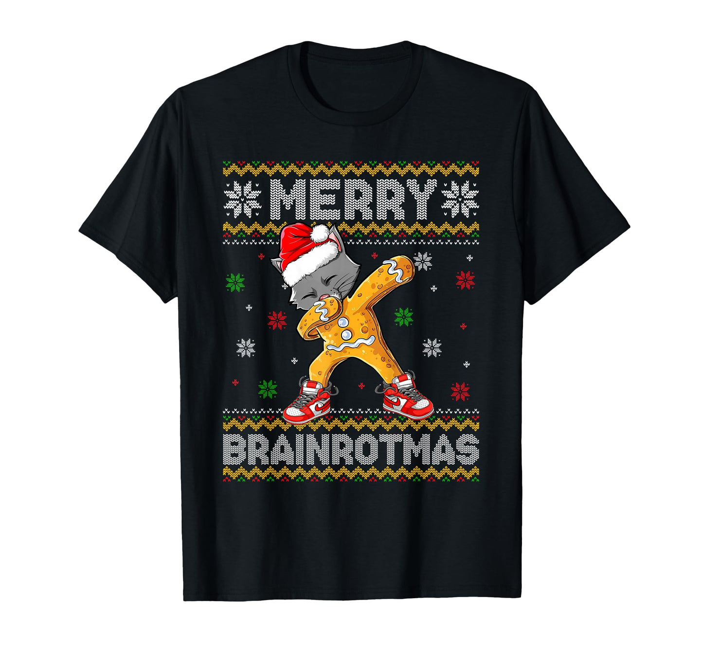 Merry Brainrotmas Christmas Dabbing Gingerbread Cat Holiday T-Shirt