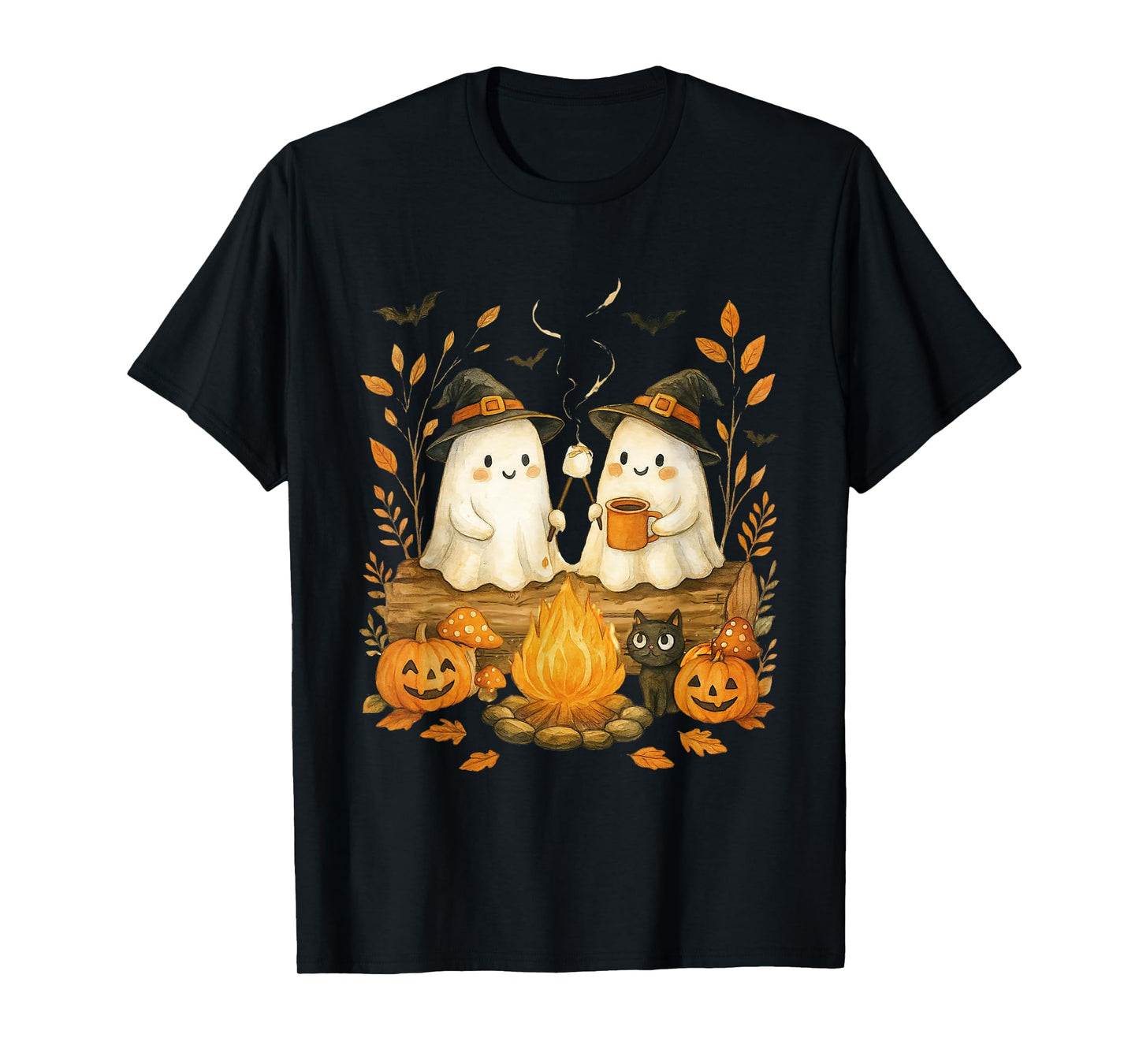 Cute Ghost Camping Campfire Halloween Marshmallow Men Women T-Shirt