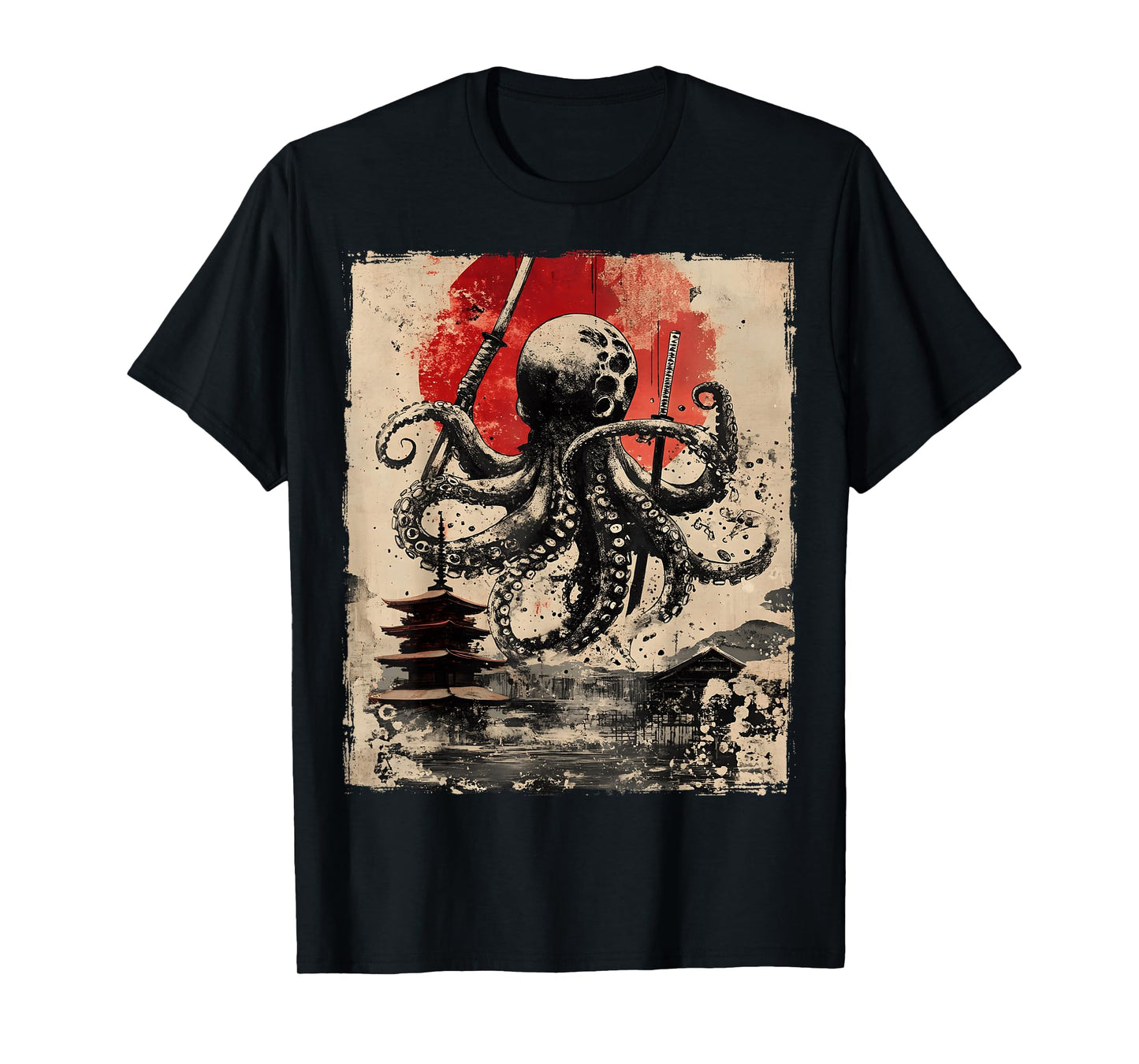 Samurai Octopus Japanese Funny Vintage Ukiyo-e Art T-Shirt
