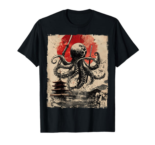 Samurai Octopus Japanese Funny Vintage Ukiyo-e Art T-Shirt