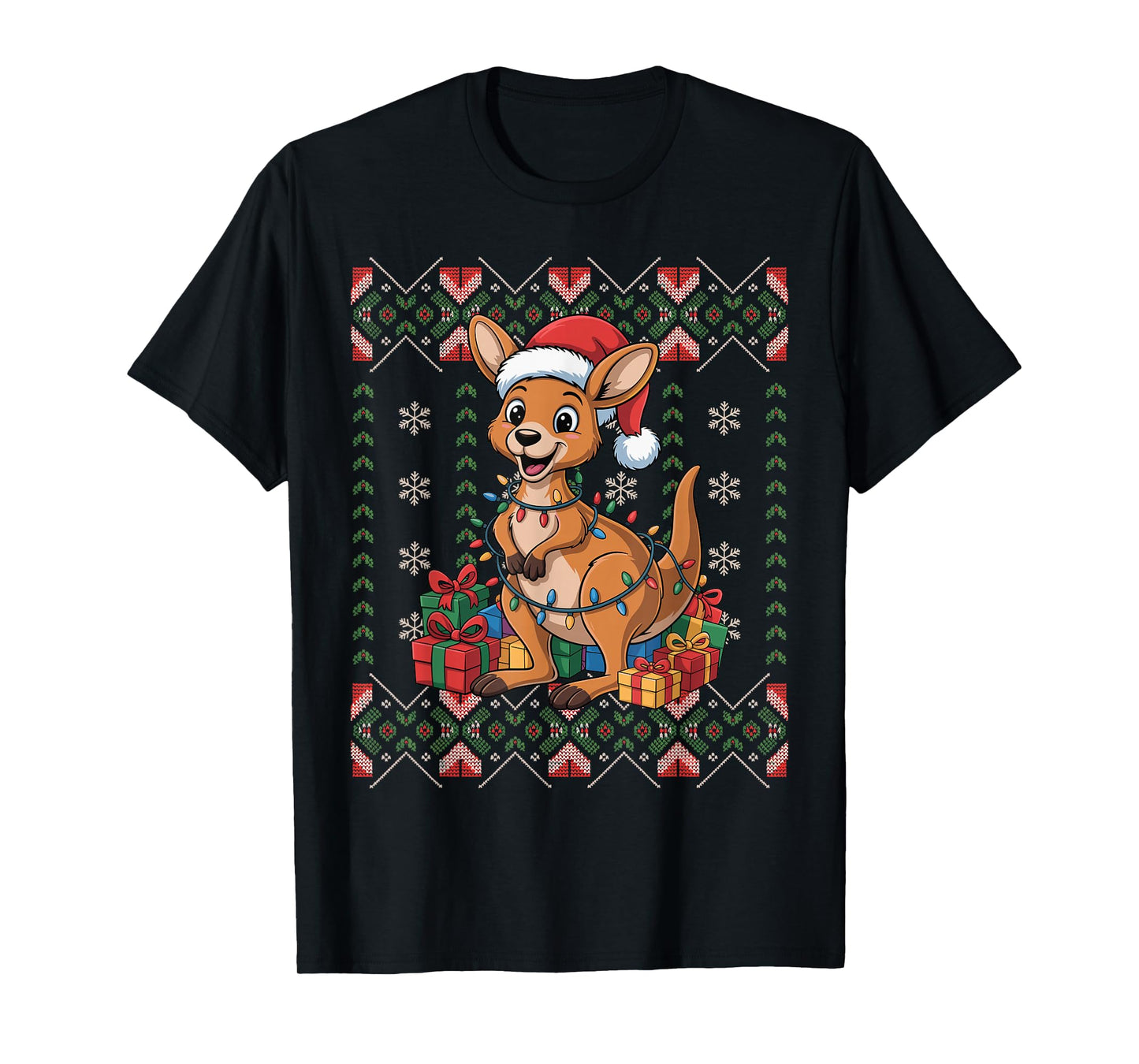 Santa Kangaroo Christmas Ugly Sweater Funny Holiday Pajamas T-Shirt