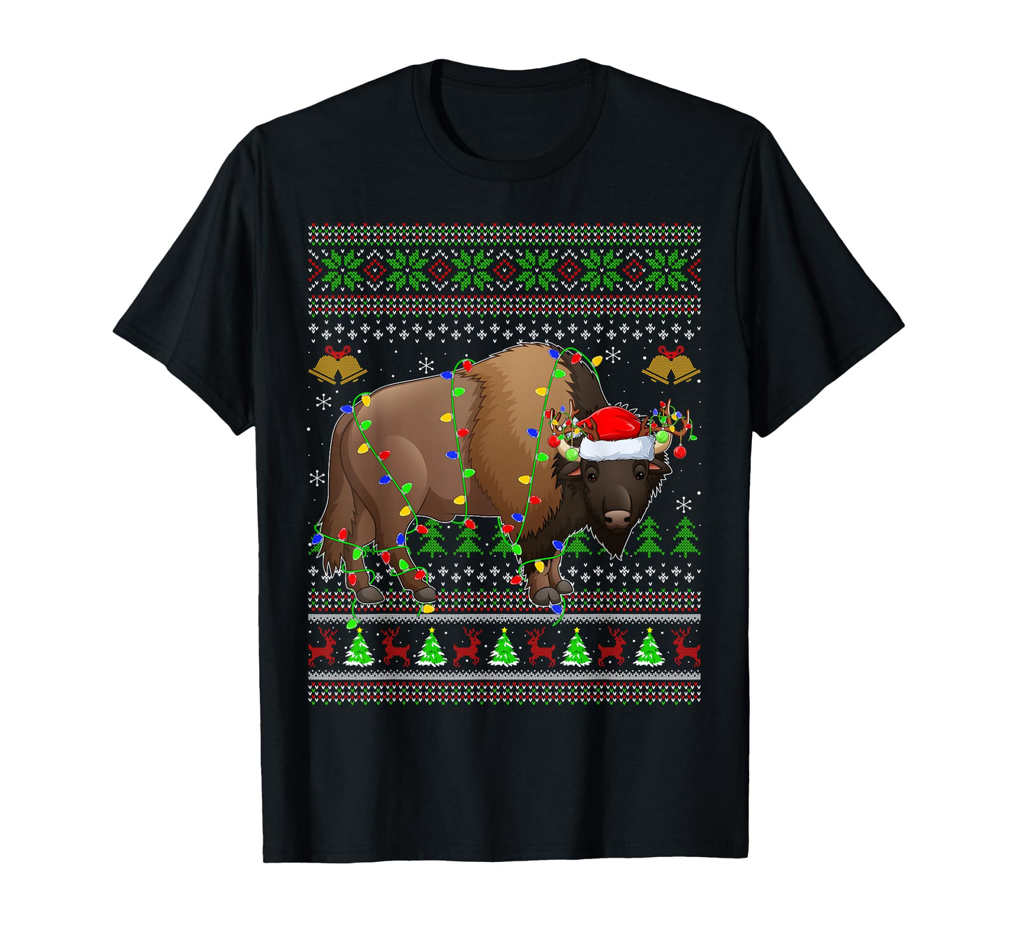 Bison Ugly Christmas Sweaters Holiday Santa Cute Xmas T-Shirt