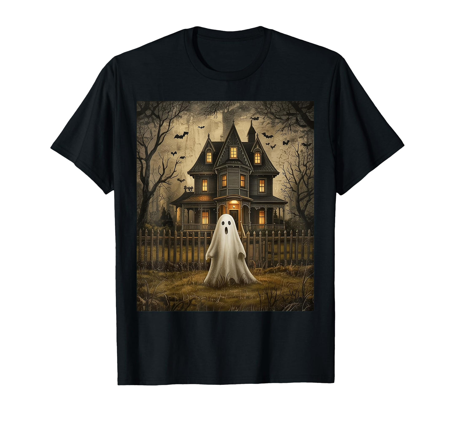 Vintage Ghost Boo Haunted House Halloween T-Shirt