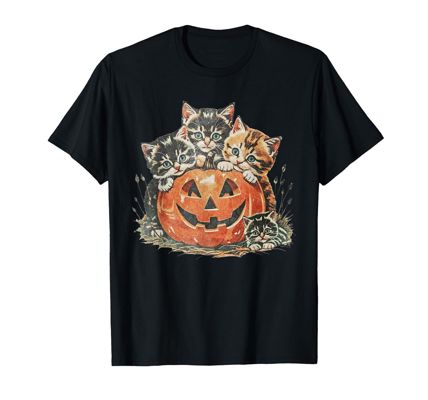 Vintage 90s Cat Halloween Spooky Season Pumpkin Cat Lover T-Shirt