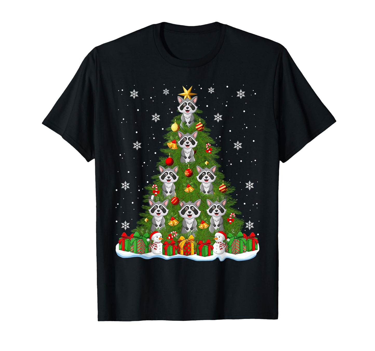 Raccoon Christmas Tree Holiday Decor Funny Xmas Lights T-Shirt