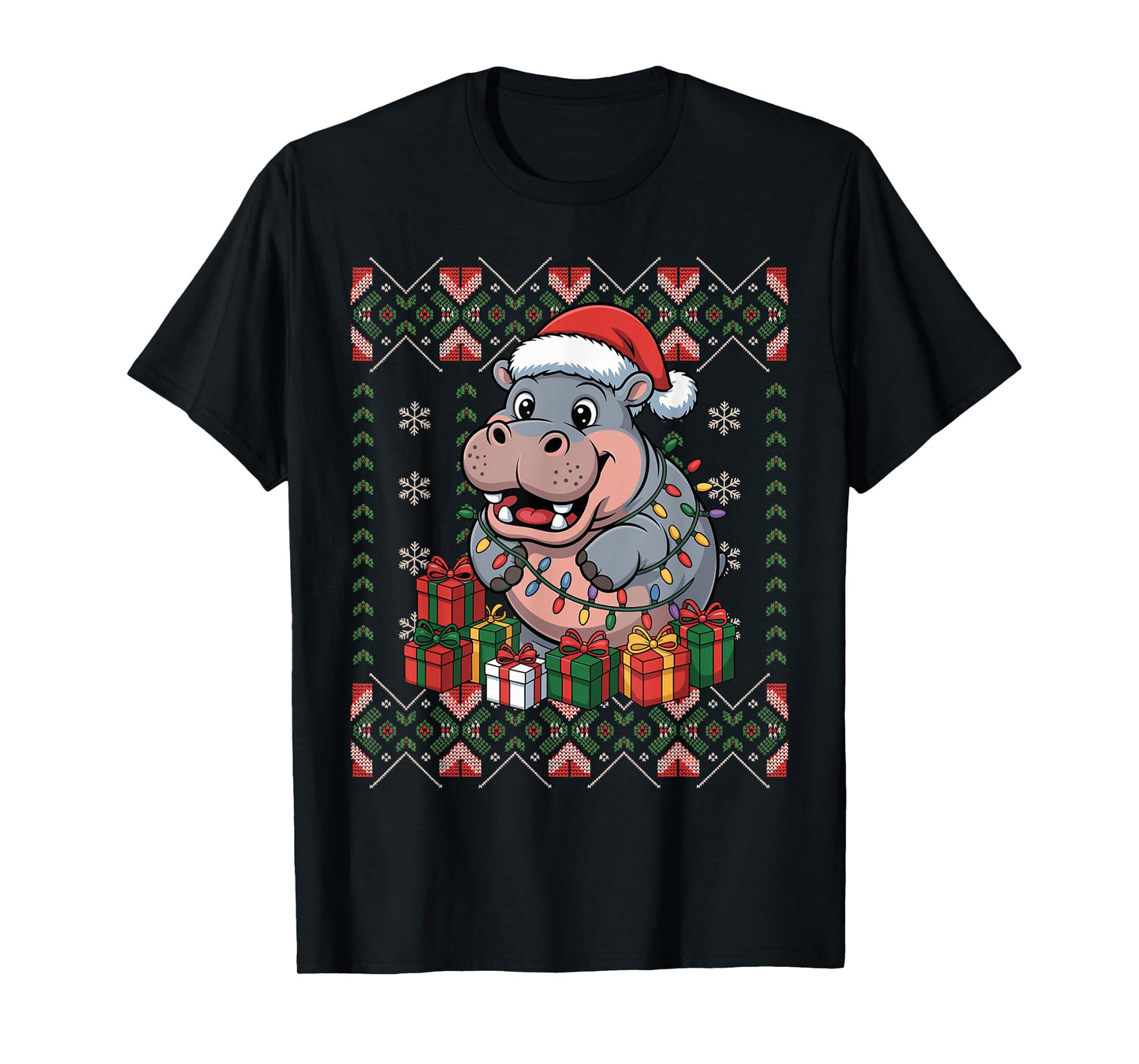 Santa Hippopotamus Christmas Ugly Sweater Holiday Pajamas T-Shirt