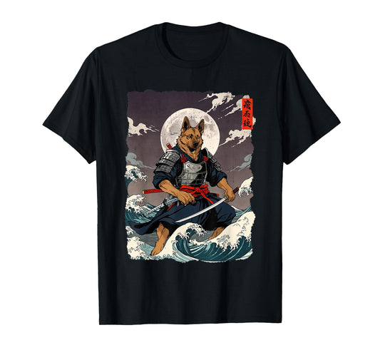 German Shepherd Samurai Japanese Retro Ukiyo-e Warrior Dog T-Shirt