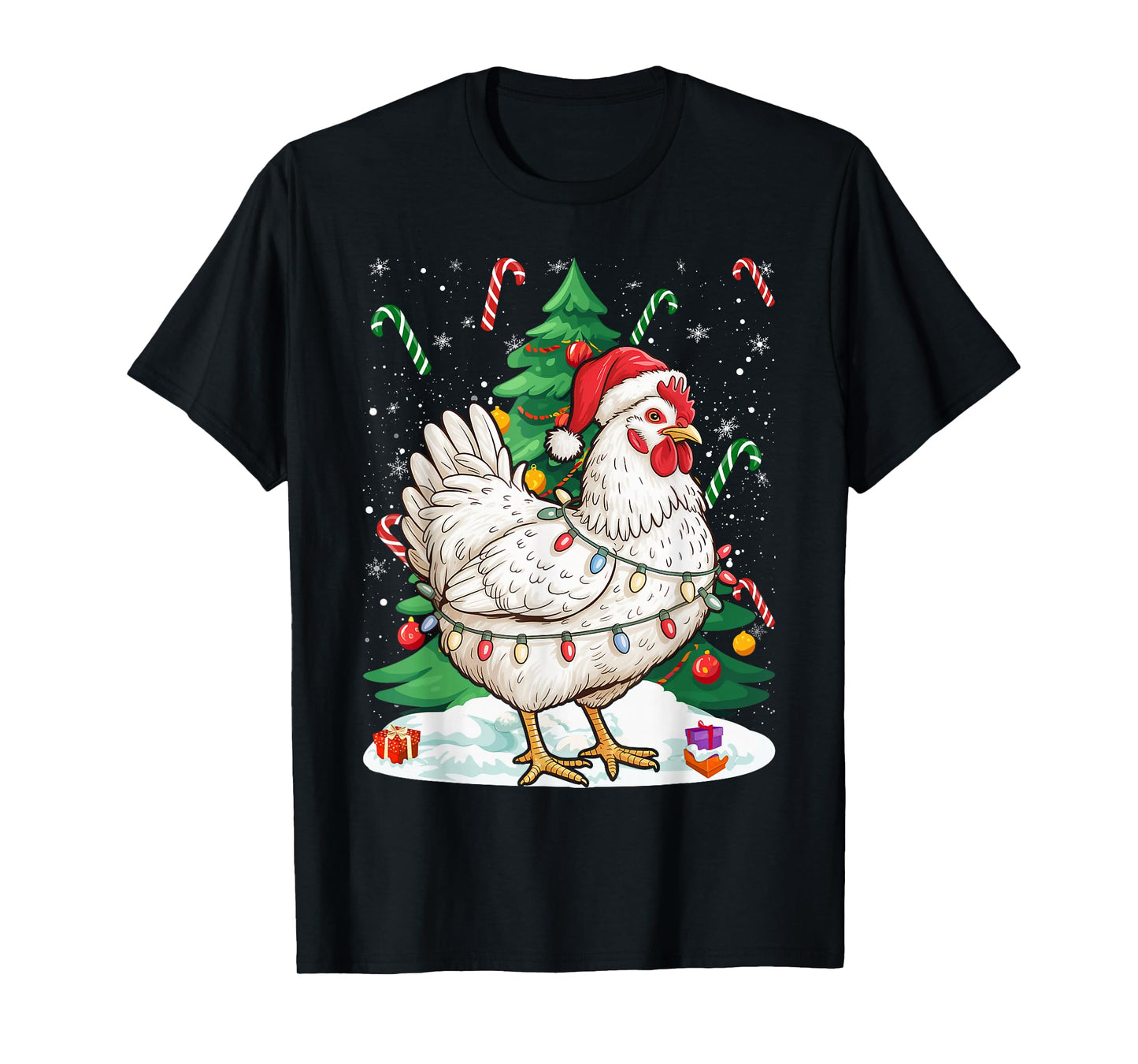 Chicken Christmas Santa Hat Xmas Kids Boys Girls T-Shirt