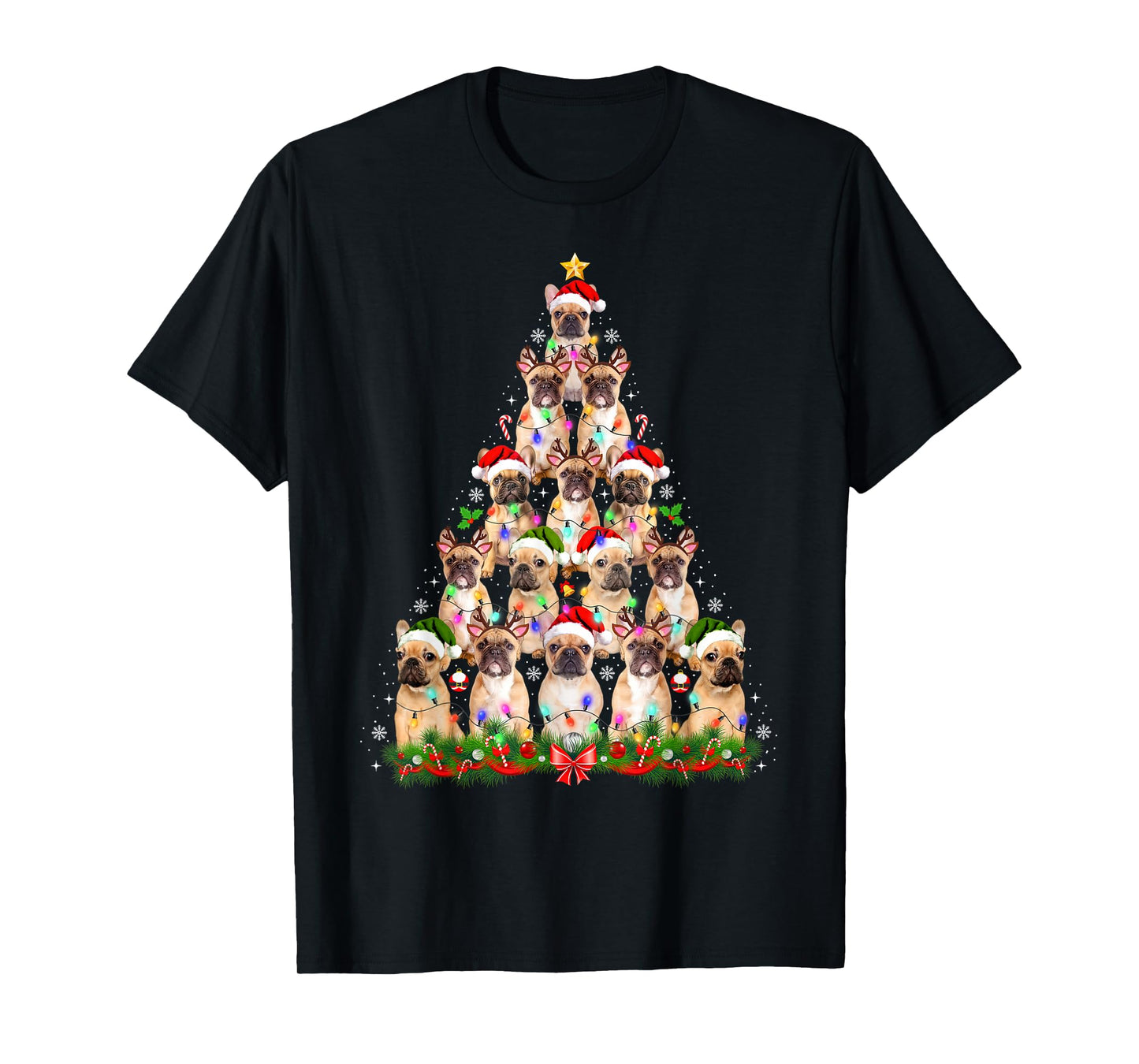 Pug Dog Christmas Tree Lights Funny Xmas Men Women Dog Lover T-Shirt