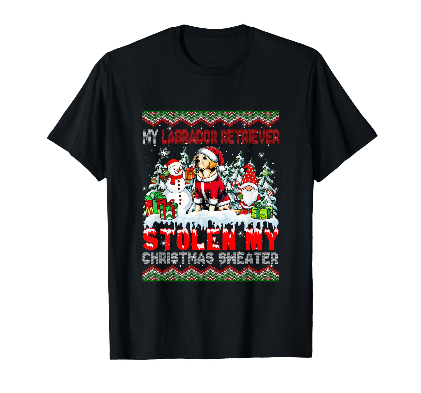 Labrador Retriever Stolen Christmas Sweater Santa Dog Gnome T-Shirt