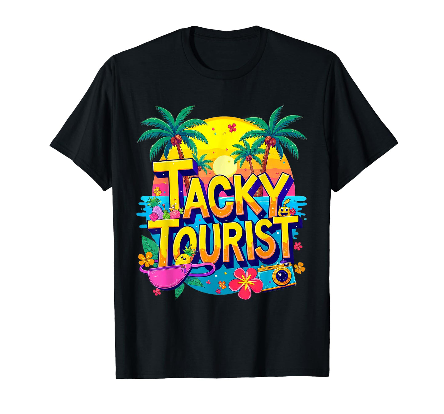 Funny Tourist Shirt & Vintage Hawaiian Accessories Unisex-Kids Tacky Tourist T-Shirt - Black, Small, Short Sleeve