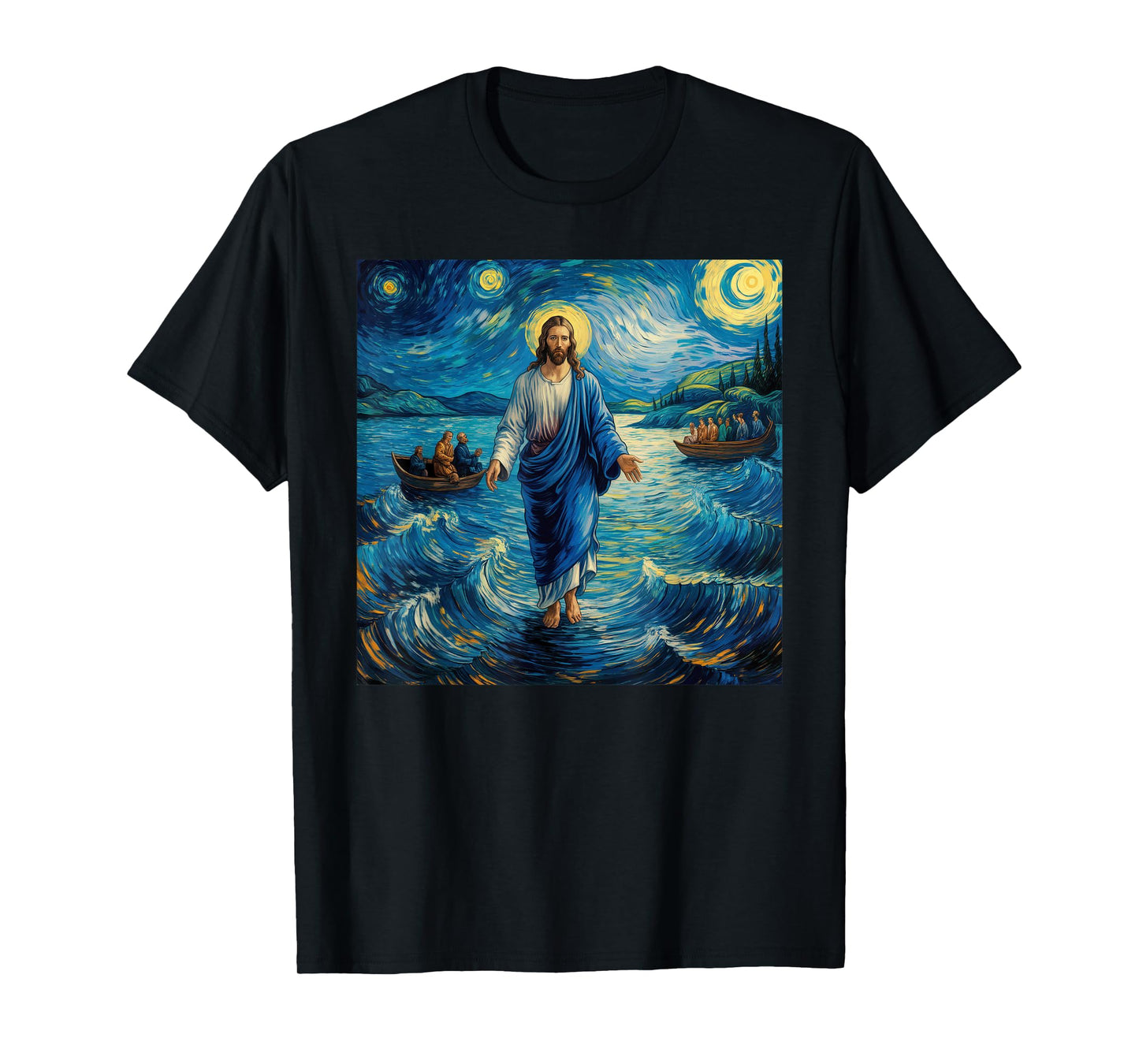 Jesus Walking On Water Van Gogh Starry Night For Christians T-Shirt