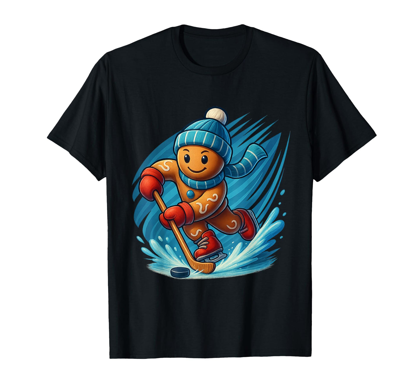 Gingerbread Man Playing Hockey Funny Christmas Tee Mens Boys T-Shirt