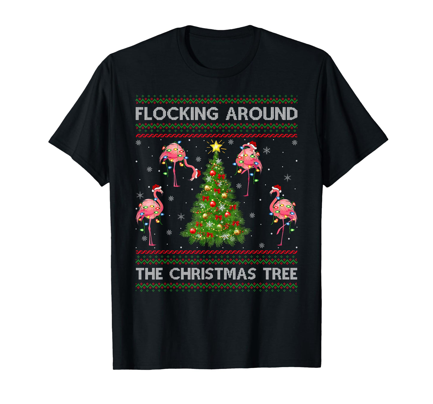 Flamingo Ugly Christmas Sweater Style Flamingo Bird Xmas T-Shirt