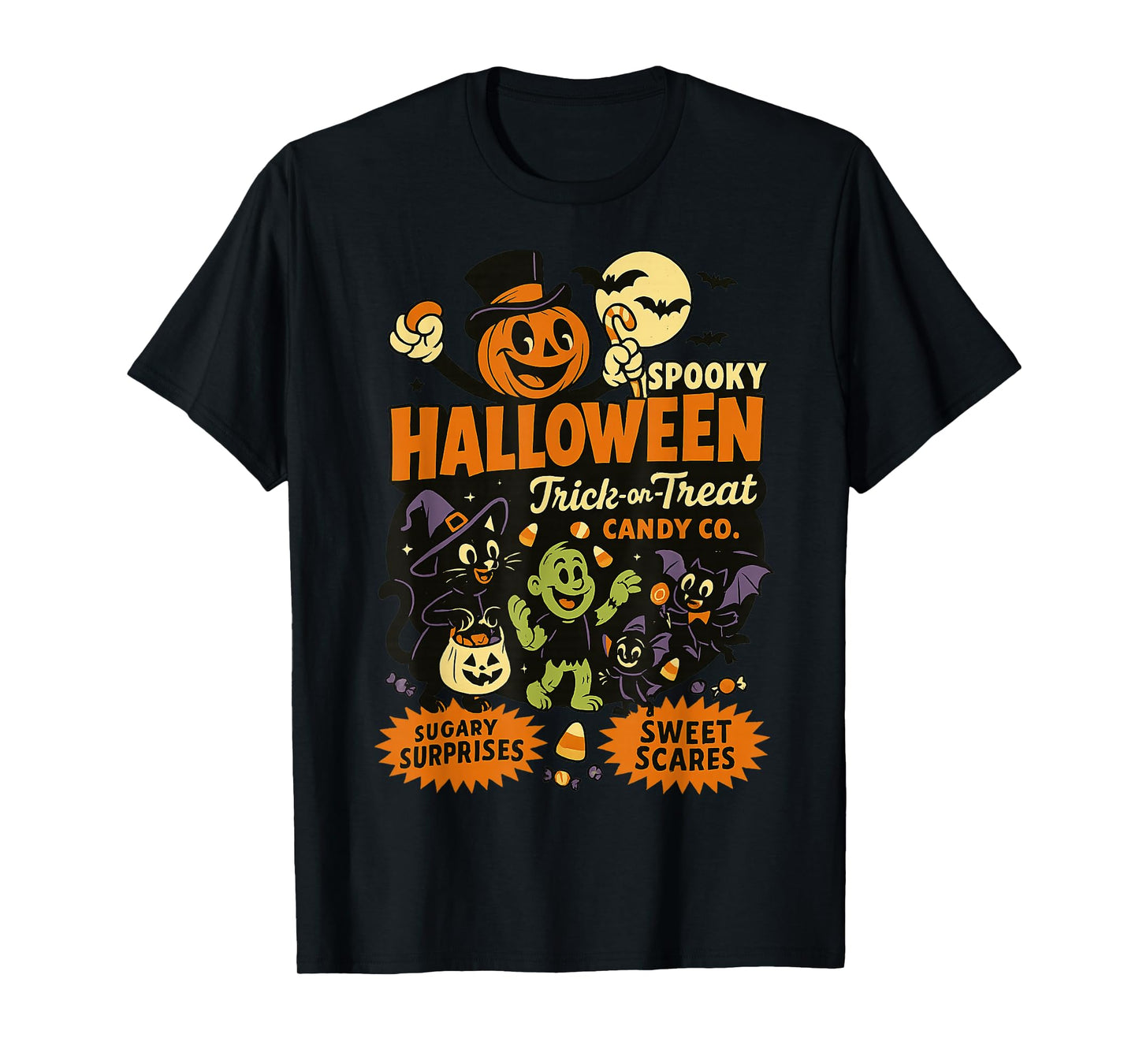 Spooky Pals Halloween Trick or Treat Candy Co Retro Design T-Shirt