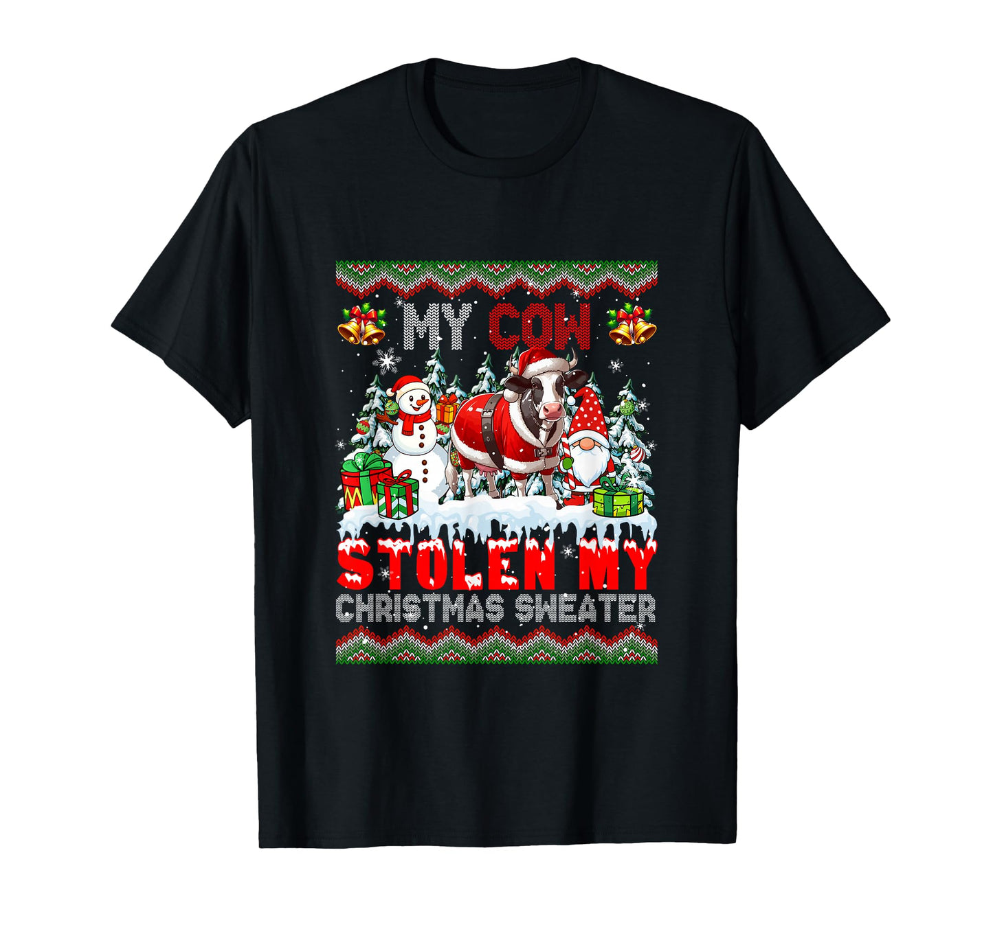 My Cow Stolen My Christmas Sweater Santa Dog Gnome T-Shirt