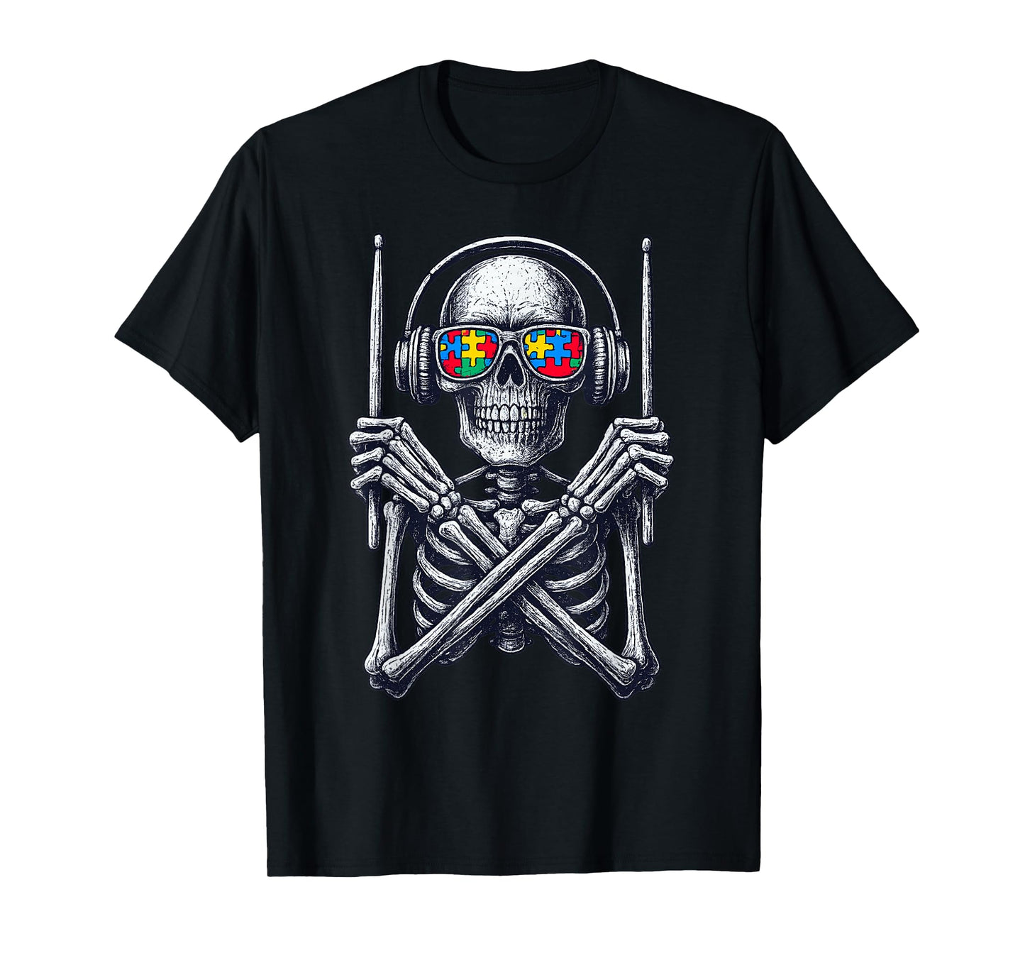 Vintage Halloween Skeleton Drummer Autism Spooky Costume T-Shirt