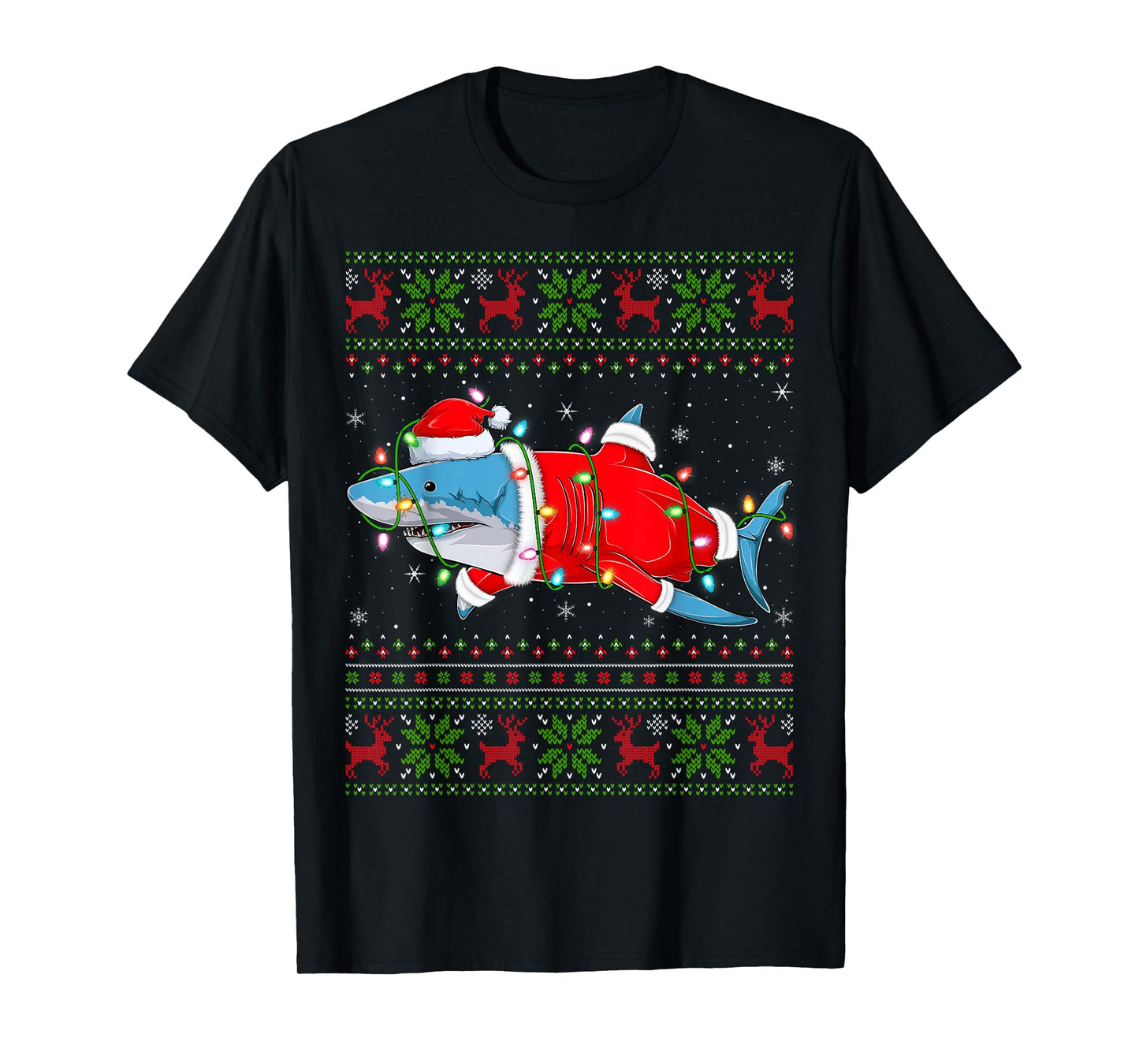 Shark Christmas Lights Santa Costume Ugly Xmas Sweaters T-Shirt