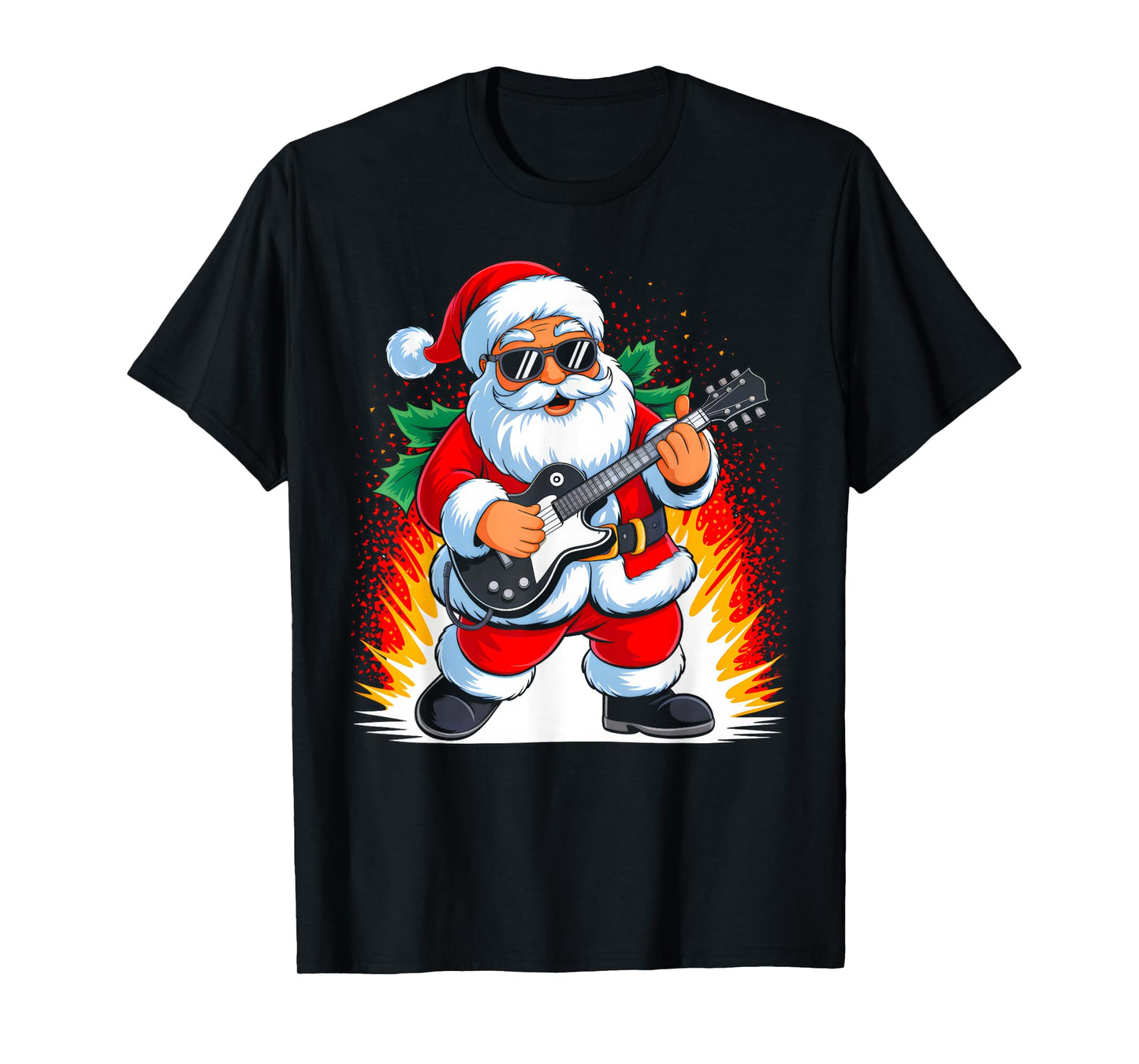 Guitar Rock Santa Playing Drums Funny Christmas Music Lover T-Shirt
