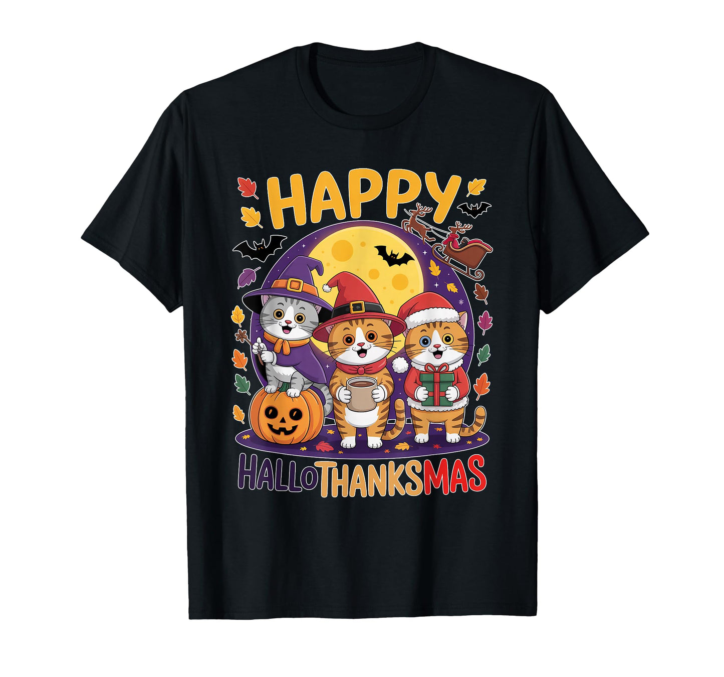 Cat Hallothanksmas Kitten Halloween Thanksgiving Christmas T-Shirt