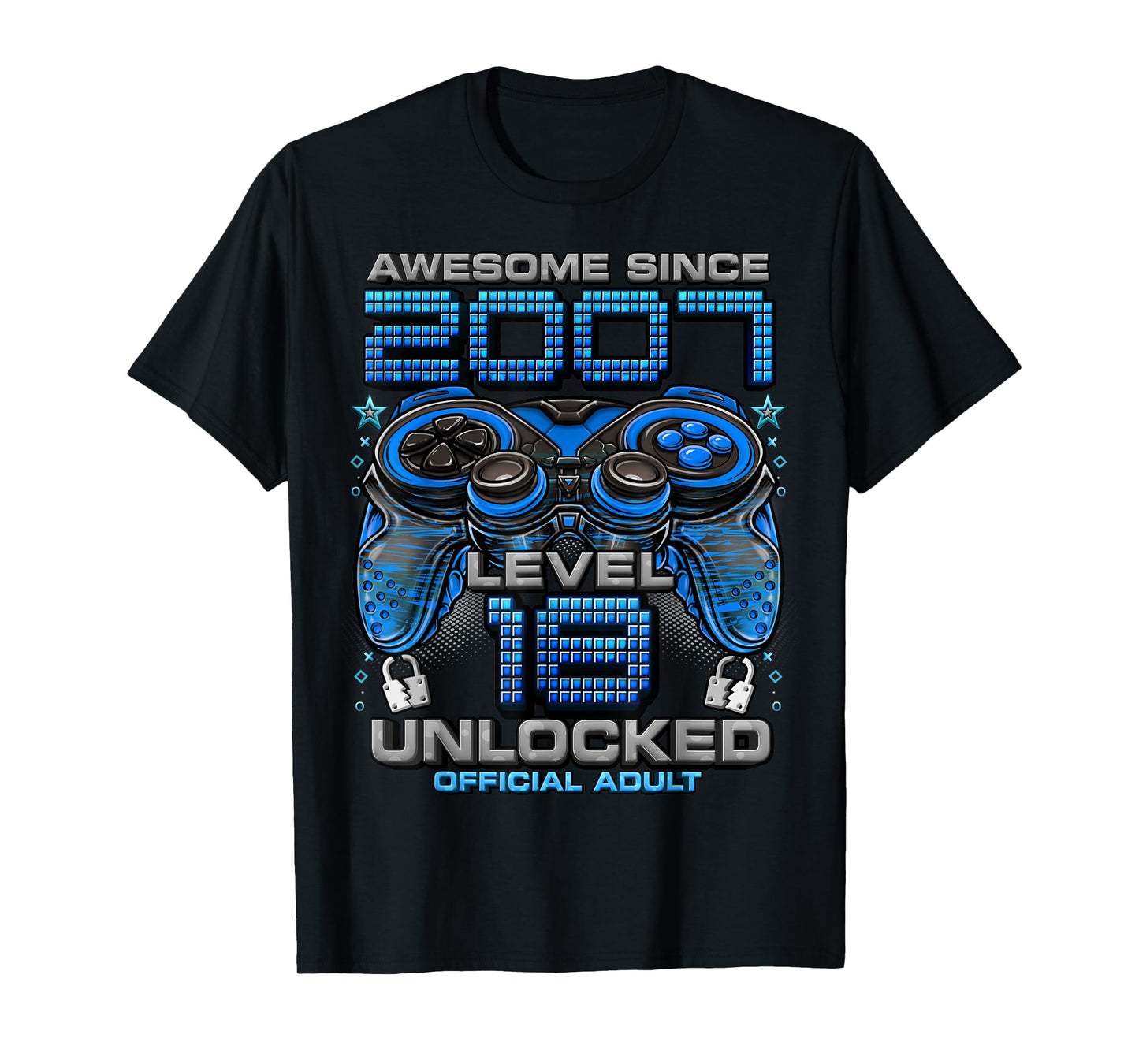 Level 18 Unlocked Awesome Since 2007 18th Birthday Gaming T-Shirt