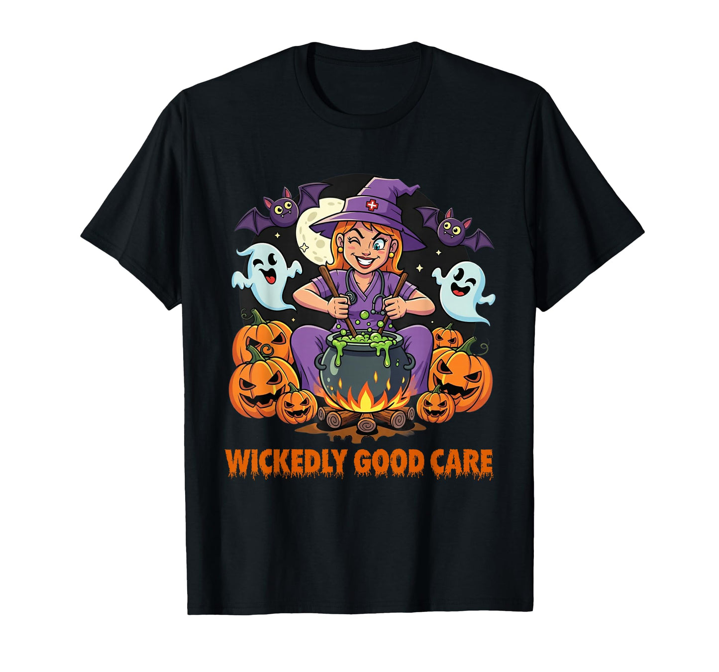 Halloween Nurse Tee– Wickedly Good Care Funny Witch Nurses T-Shirt