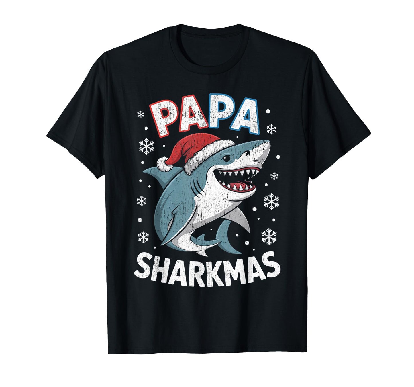 Papa Sharkmas Funny Shark Santa Hat Ugly Christmas Sweater T-Shirt