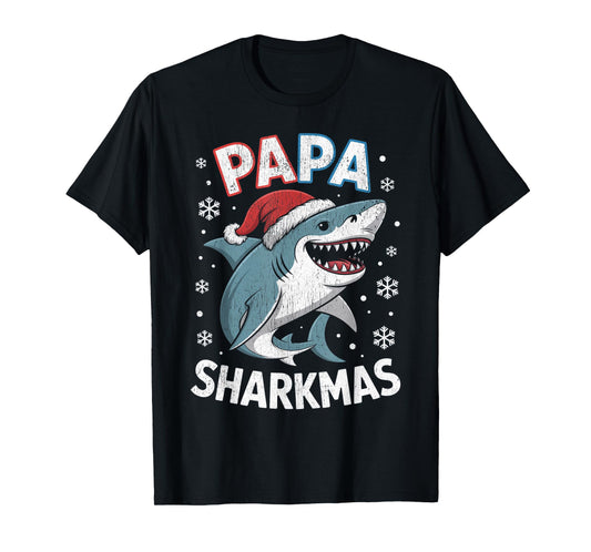 Papa Sharkmas Funny Shark Santa Hat Ugly Christmas Sweater T-Shirt