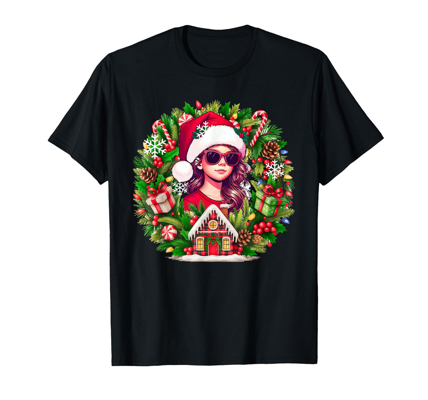 Kid Girl Sunglasses Cosplay Santa Xmas Floral Cirle Colorful T-Shirt