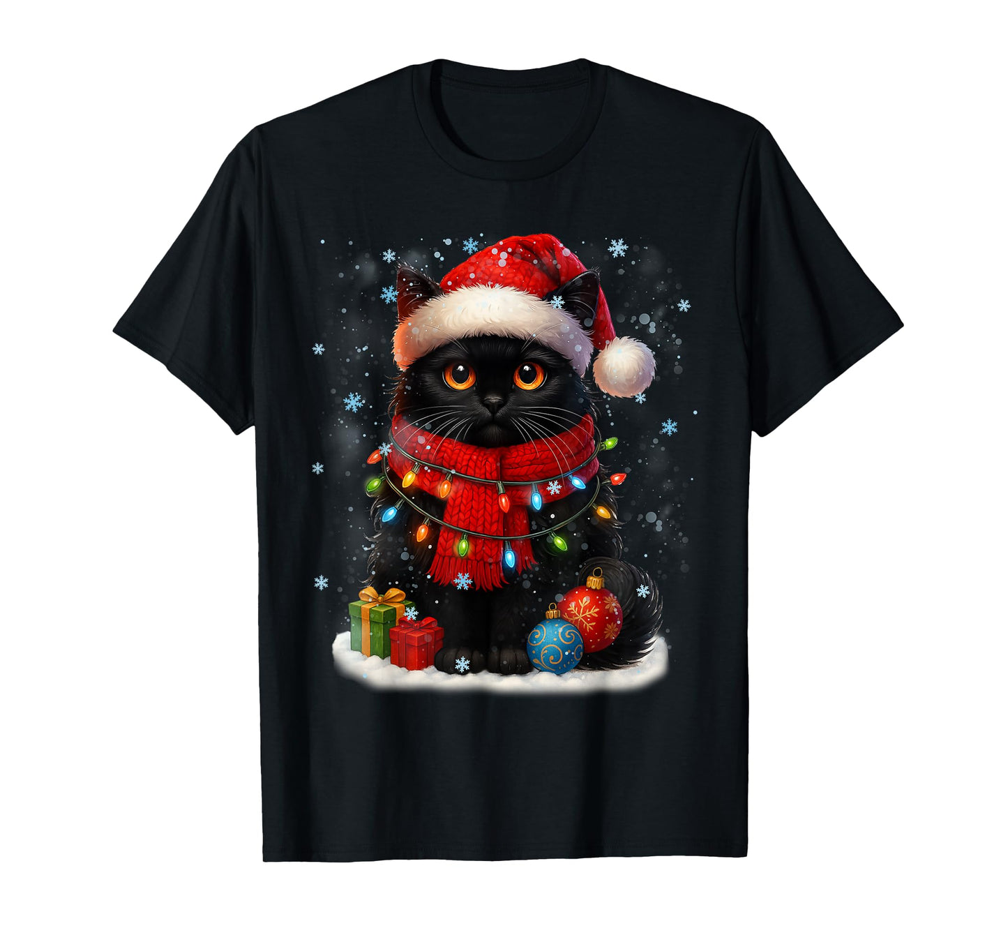 Cute Black Cat SantaSnowflake Christmas Xmas Women T-Shirt