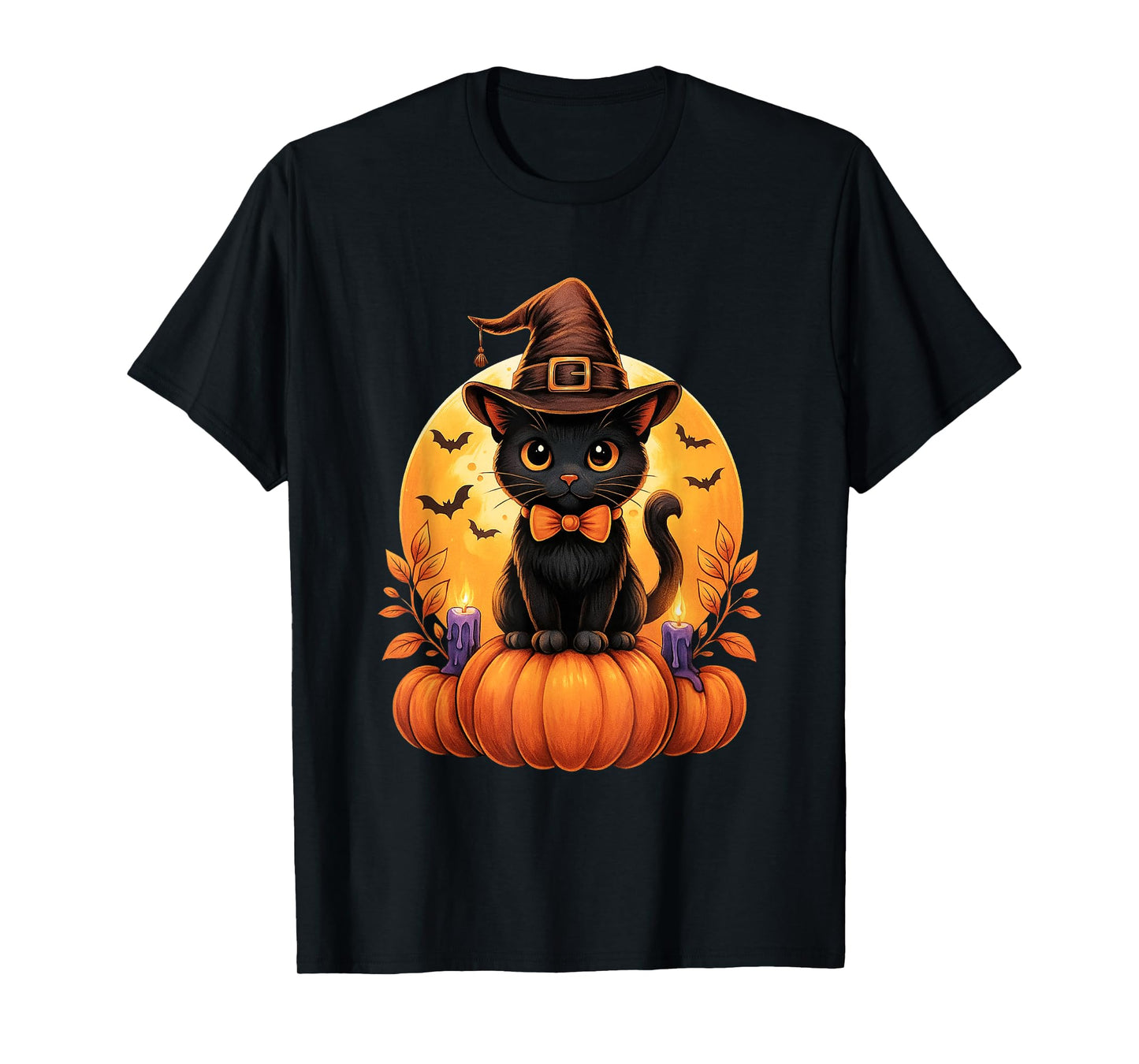 Cute Black Cat Witch Pumpkin Halloween Costume Fall Autumn T-Shirt