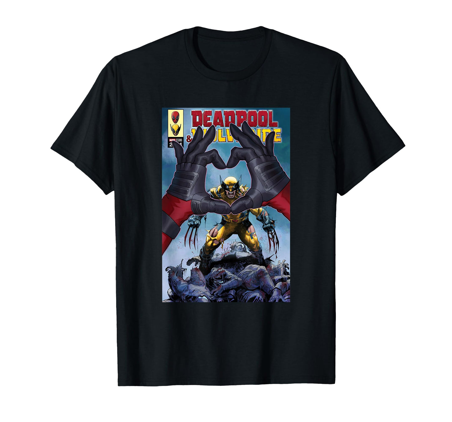 Marvel Studios Deadpool & Wolverine Comic Cover Hand Heart T-Shirt