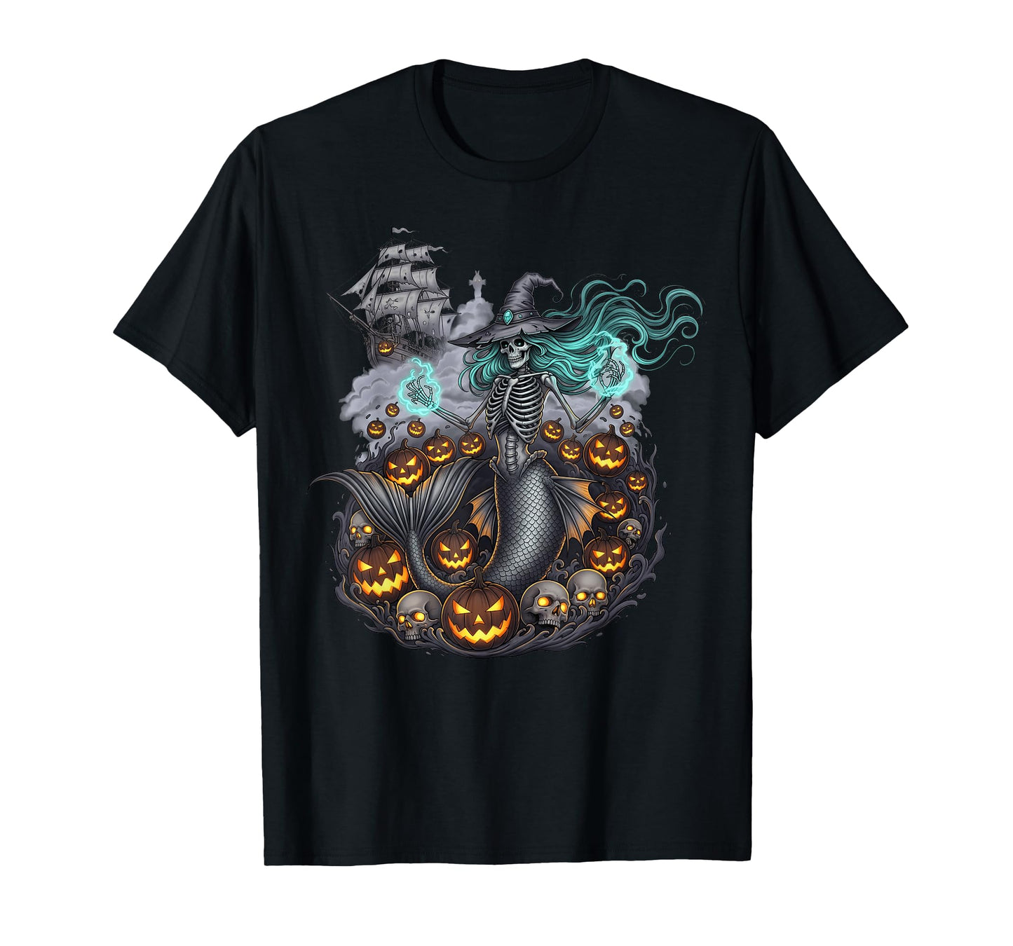 Halloween Mermaid Skeleton Witch Costume Spooky Apparel T-Shirt