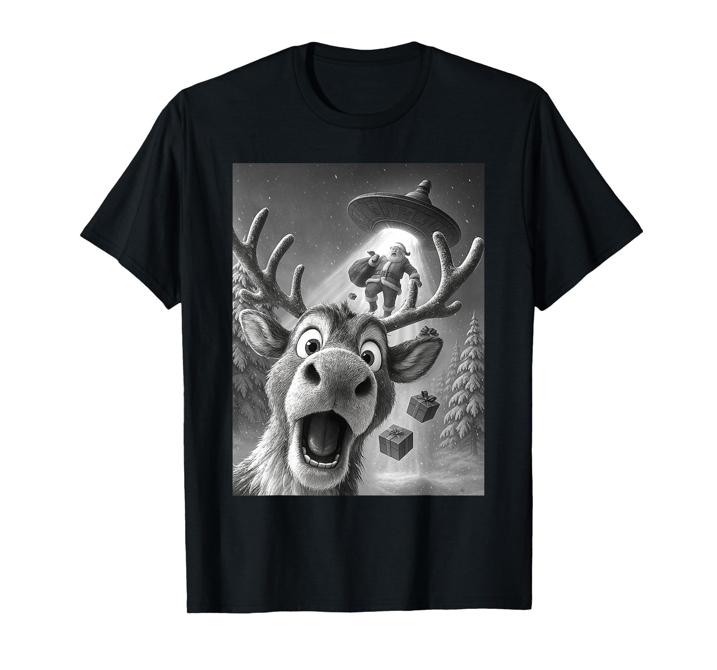 Reindeer Taking A Selfie Santa UFO Christmas Xmas Holiday T-Shirt