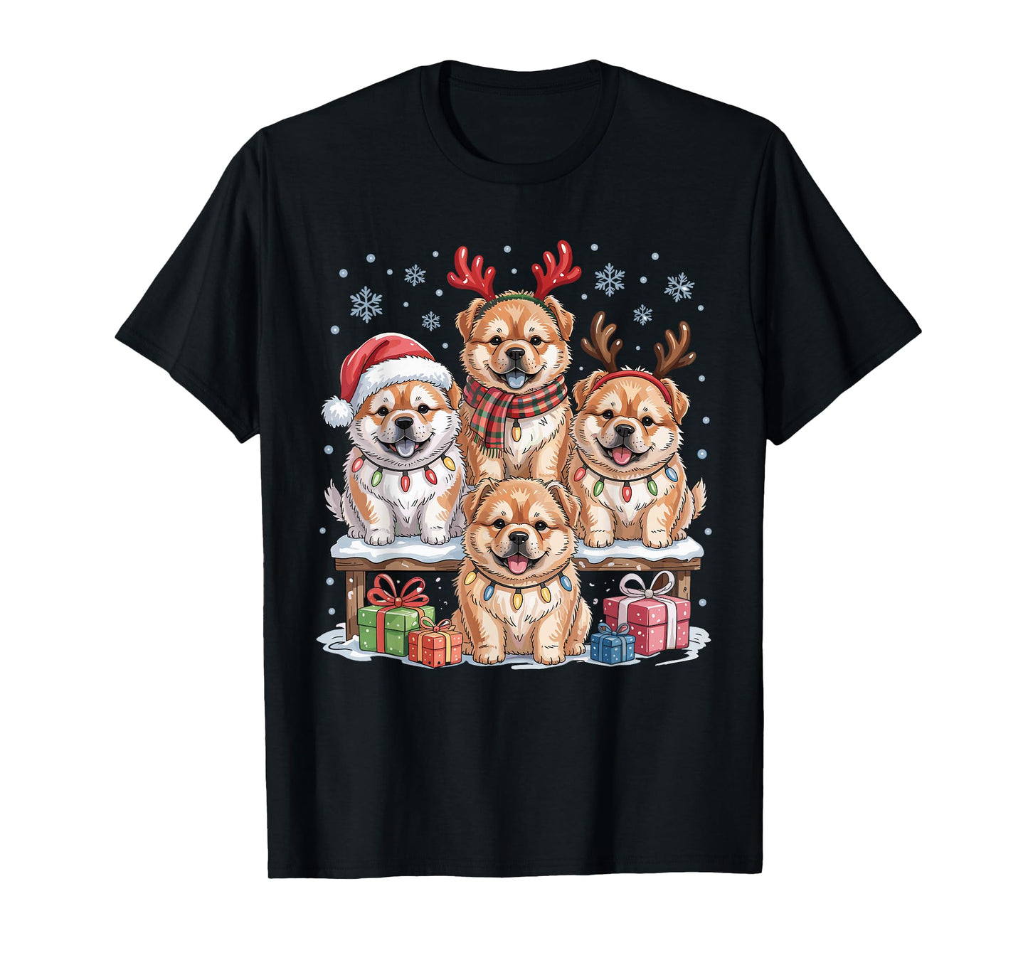 Cute Chow Chow Christmas Puppies Dog Lovers Funny Holiday T-Shirt