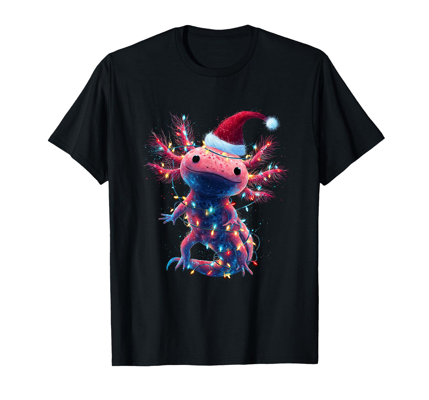 Christmas Axolotl with Santa Hat Xmas Lights Festive Axolotl T-Shirt
