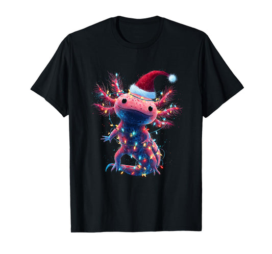 Christmas Axolotl with Santa Hat Xmas Lights Festive Axolotl T-Shirt